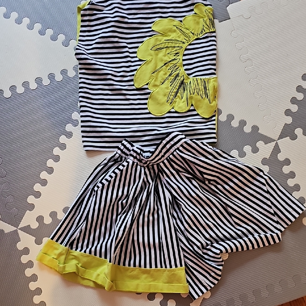 Striped Two-Piece Set with Yellow Sun Accent